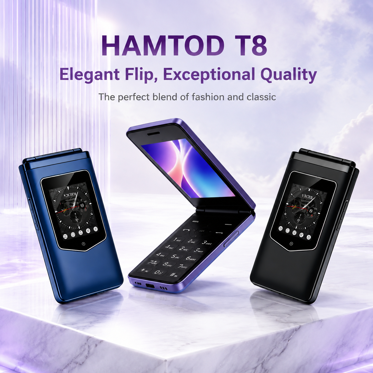 HAMTOD T8 4 グラムボルテフリップ携帯電話デュアル SIM 2.8 "1.77" スクリーン 1500mAh キーパッド携帯電話 FM ラジオ SOS トーチ