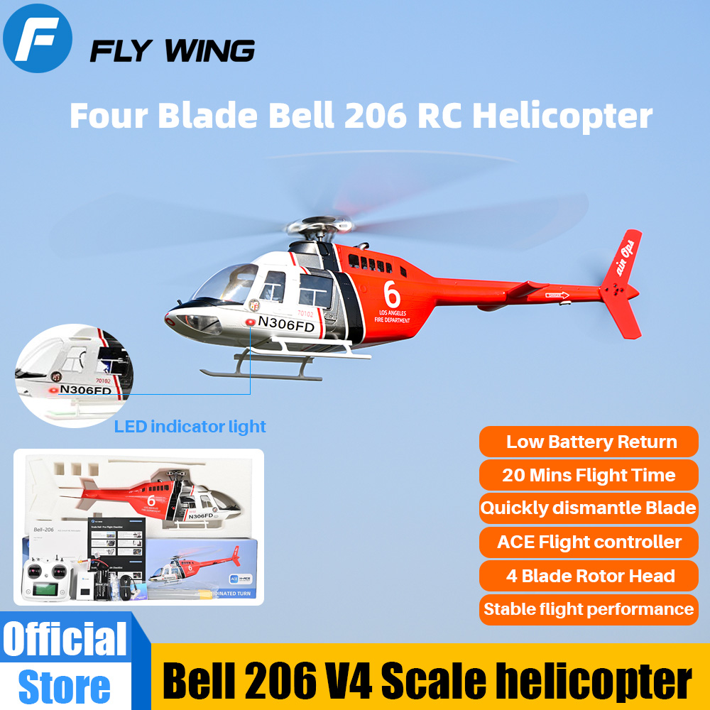 Flywing Bell 206 V4 RC ヘリコプター ACE 飛行制御 4 ブレード スケール ヘリコプター 470 クラス 6CH FLY WING Bell 206 RC ヘリコプター