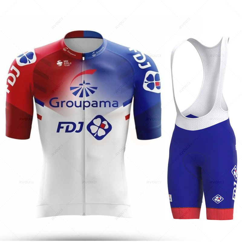 サイクリングジャージセット 2023 Fdj メンズサイクリング服夏半袖 MTB バイクスーツ自転車バイク服 Ropa Ciclismo Hombre
