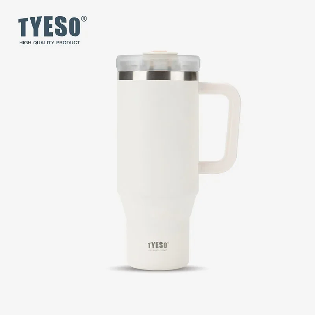 Tyeso 900/1200 ミリリットルタンブラーボトルステンレス鋼車マグハンドルわら熱アイス旅行真空断熱コーヒーホットカップ