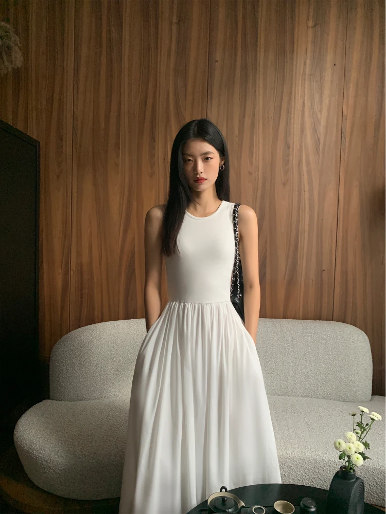 カジュアルファッションスリム服女性春夏 Vestido Y2K 女性シックな A ラインミディドレス女性ボディコンエレガントな黒、白