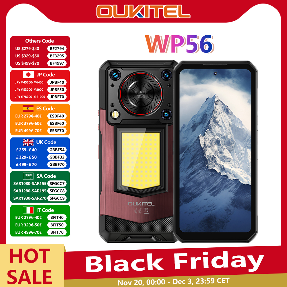 OUKITEL WP56 頑丈な電話 16000mAh 45 ワット 36 ギガバイト 512 ギガバイト 6.8 インチ FHD 120Hz 携帯電話 MTK7050 32MP 108MP アンドロイド 15 スマートフォン