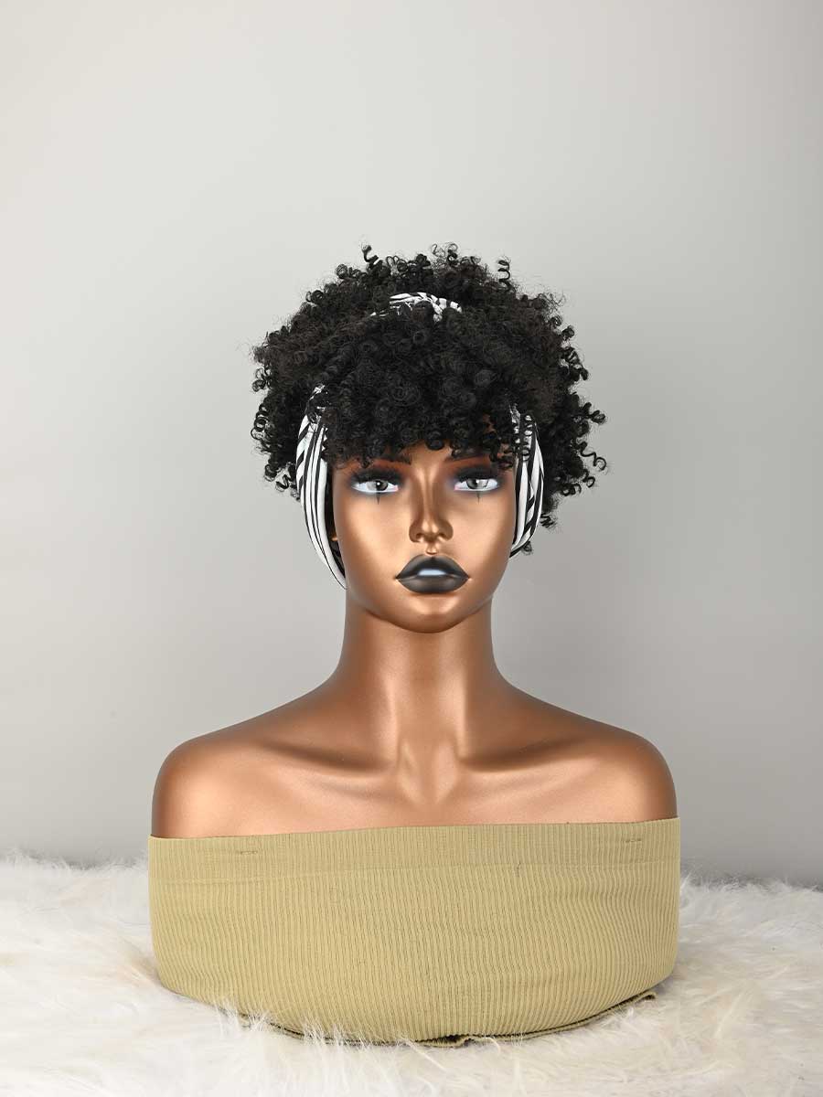 ヘッドバンドウィッグ カーリーヘッドバンドウィッグ 前髪付き 女性用 合成アフロカーリーヘアウィッグ ヘッドバンド付き ショートキンキーカーリーアフロハイパフ 前髪ストライプ付き ショートレッドカーリーウィッグ 前髪付き 女性用、