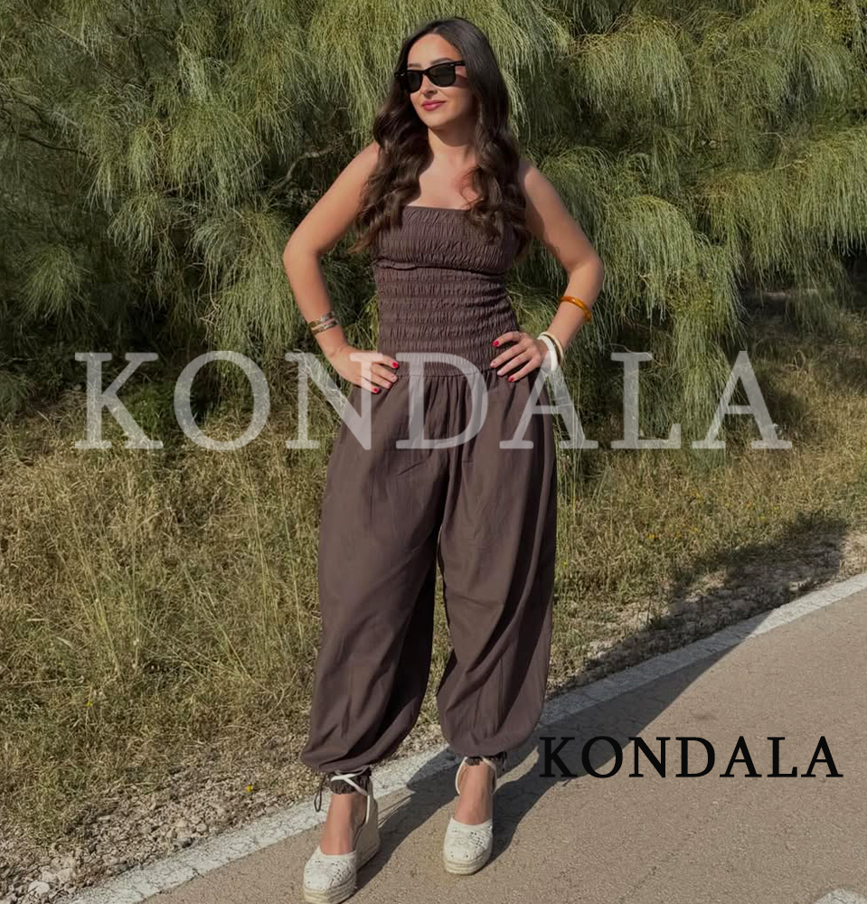KONDALA 女性ハイストリートトレンディなジャンプスーツストラップレスポケットプリーツジャンプスーツ新ファッション 2026 春夏ホリデージャンプスーツ