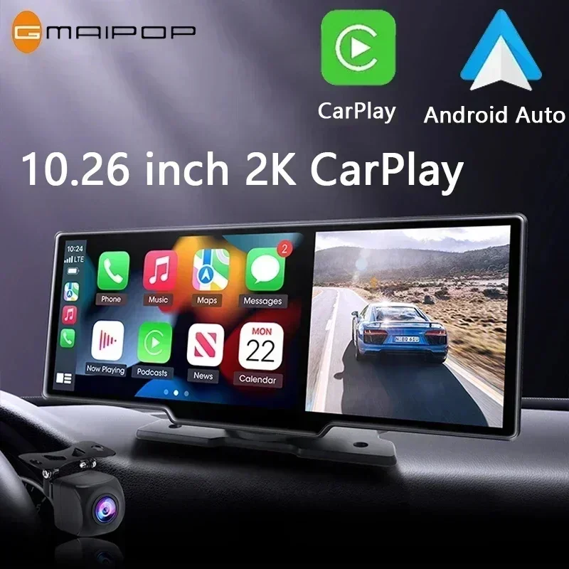 ワイヤレス CarPlay 車 DVR ダッシュカム バックビューカメラ 10.26 インチ HD タッチスクリーン カーステレオ Siri BT 音楽/FM 音声制御ツール付き