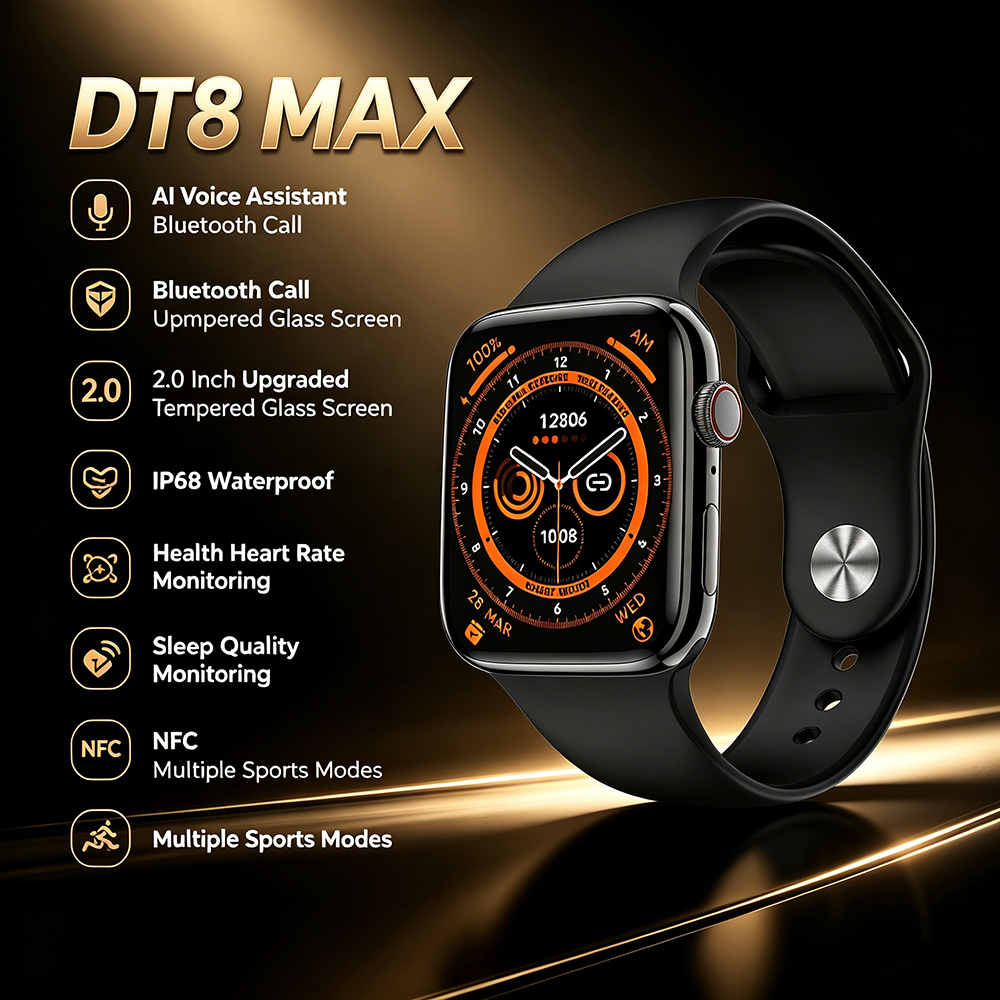 DT8 MAX スマートウォッチブルートゥースコールウォッチ心拍数防水スマートウォッチ音声アシスタント NFC スポーツフィットネス音楽ブレスレット