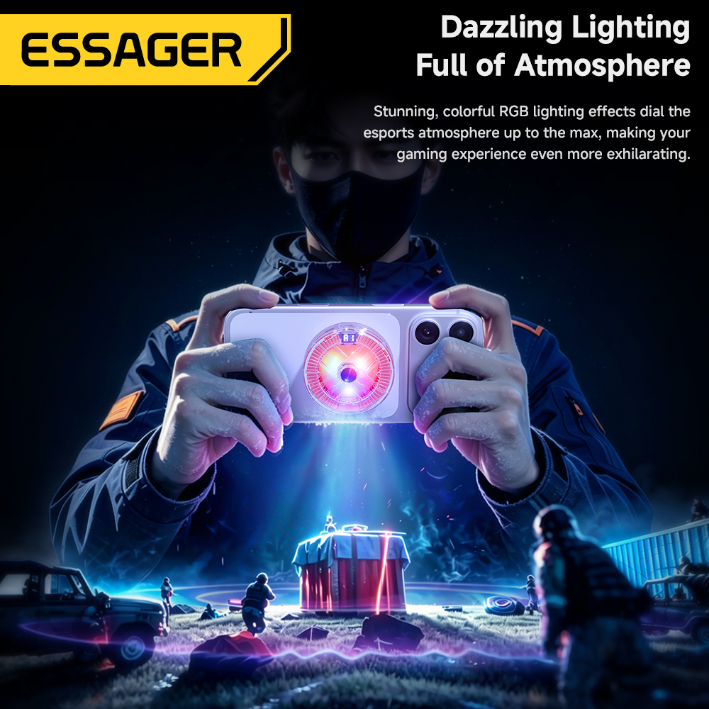 Essager 磁気バッククリップ 2 in1 電話クーラーバッククリップスマートデジタルスクリーンディスプレイ RGB ライトミュート冷却ファン iPhone ライブ用