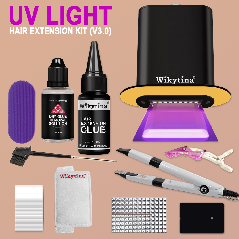新しい UV V ライト技術ヘアエクステンションキットマシンリムーバー接着剤適用ツールセットテープヘアエクステンションサロン用