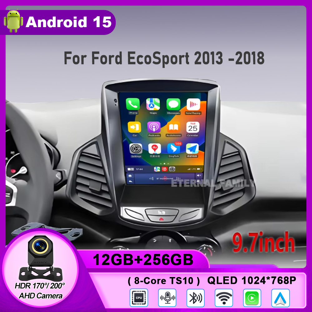 9.7 "アンドロイド 15 フォード EcoSport 2013-2018 カーラジオマルチメディアビデオプレーヤーナビゲーション GPS ステレオワイヤレス Carplay WIFI DSP