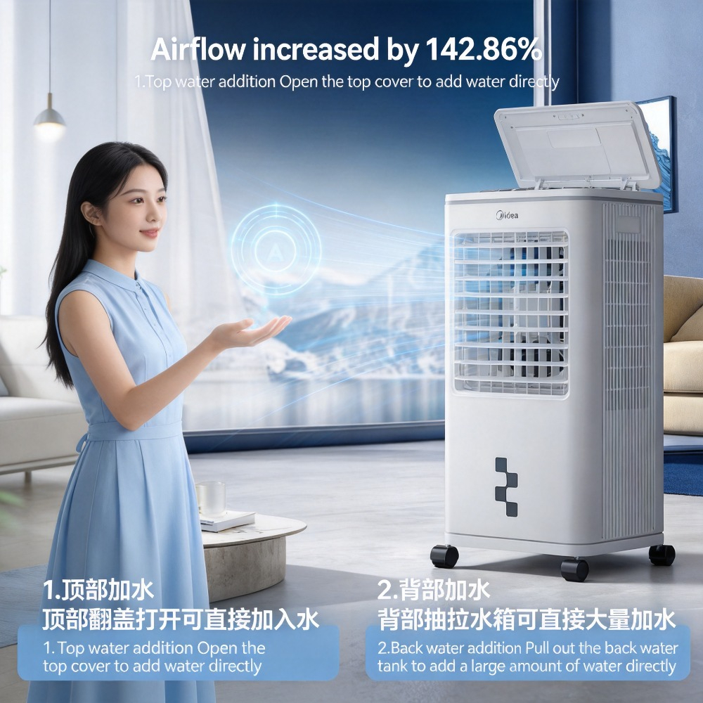 ポータブルサイレント蒸発水空気クーラーデュアル水タンク家庭用冷却ファン寝室寮屋内使用