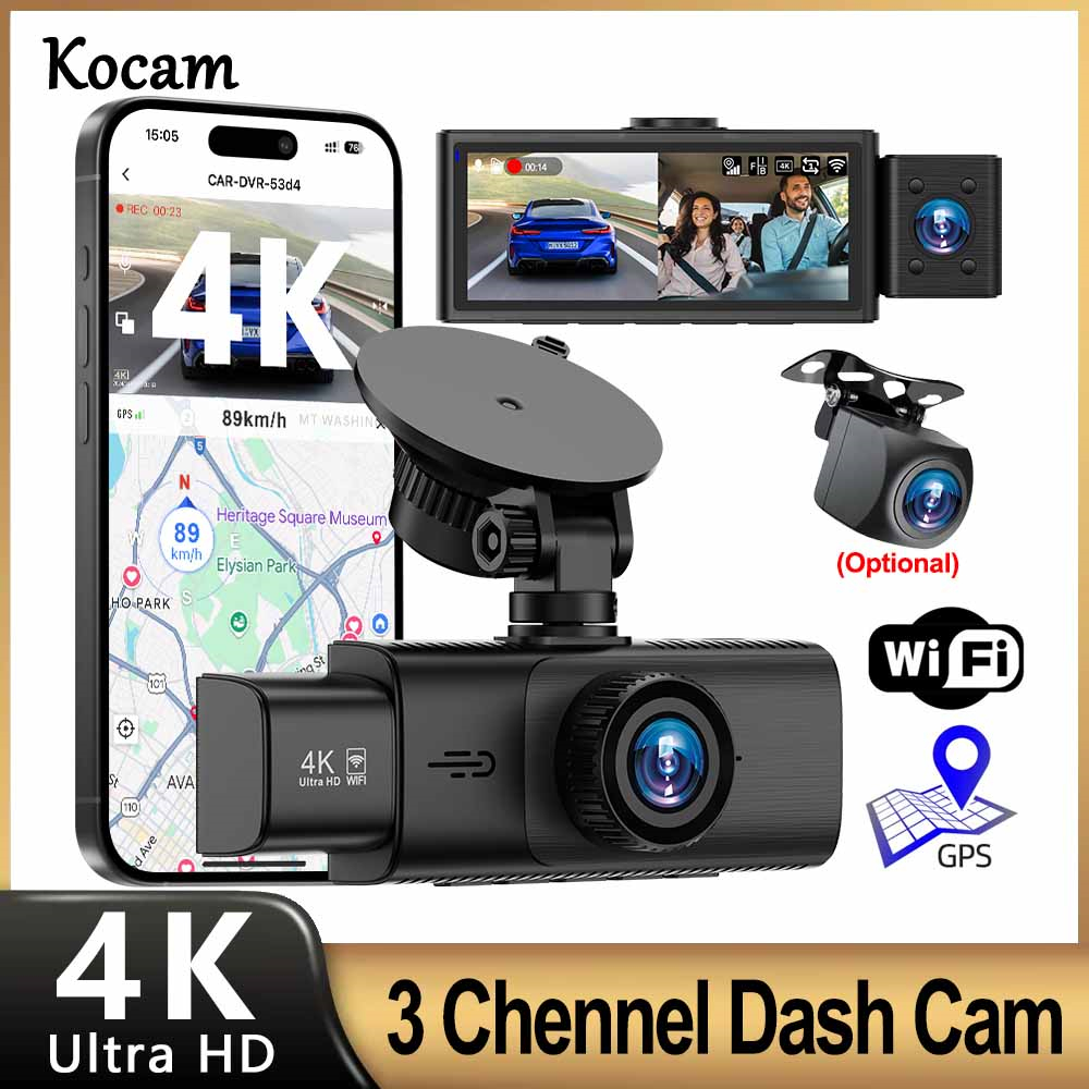 3 チャンネル WiFi 4K ダッシュカム フロントおよびインサイド ダッシュカム 1080P リアカメラ ナイトビジョン 24 時間駐車車 DVR ブラック ボックス サポート GPS