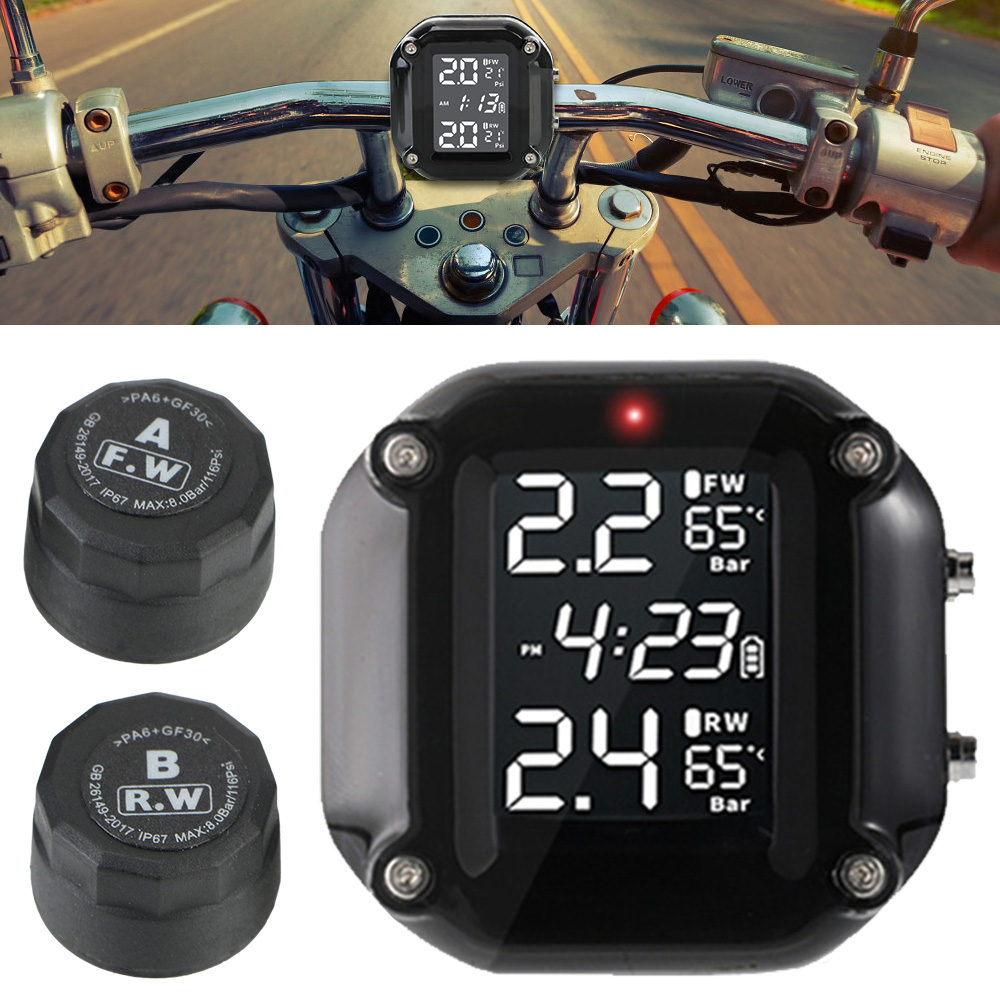 ワイヤレスオートバイ TPMS タイヤ空気圧監視システムデジタル LCD 2 外部センサータイヤ温度警報センサー