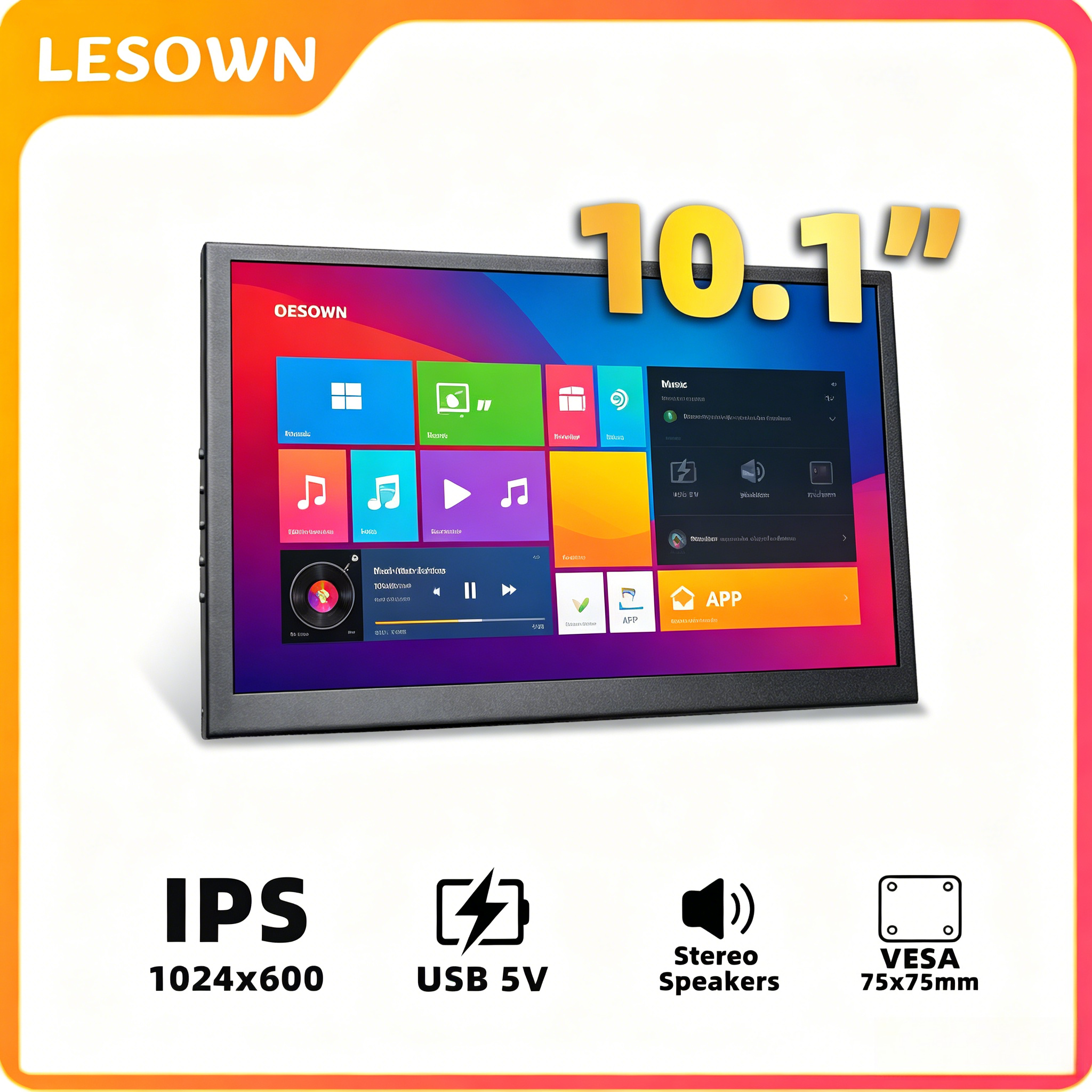 LESOWN アルミニウム SBC コンパニオンスクリーン 10.1 インチ 16:9 VESA マウント HDTV ポータブルパネル外部モニター Odroid メーカーセットアップ用