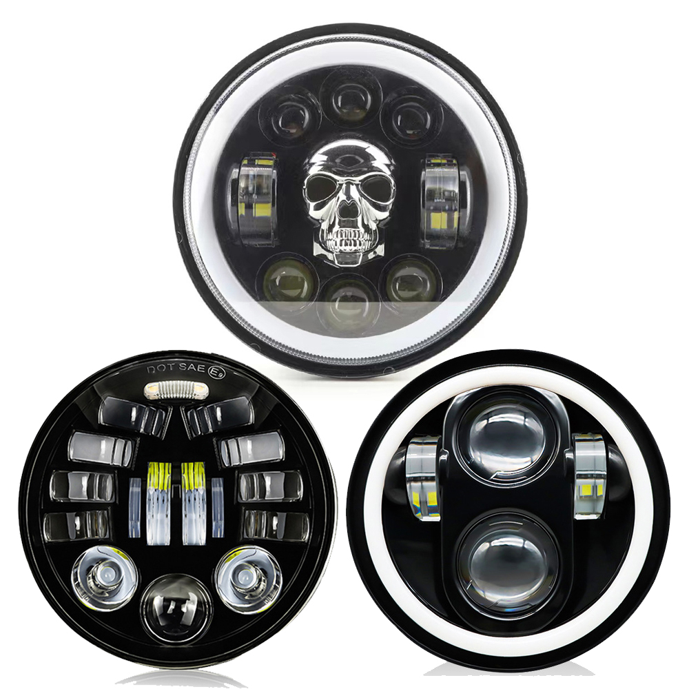 5.75 インチ LED ヘッドライト車用 Halo エンジェルアイズヘッドランプラウンドカフェレーサー 5-3/4 インチオートバイ LED ヘッドライト