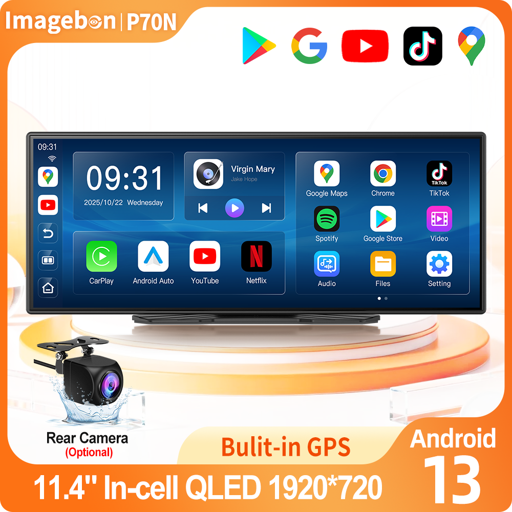 Imagebon P70N 11.4インチ QLED 新UI スマートスクリーン GPS Androidシステム内蔵 ダッシュカメラ ワイヤレス Carplay