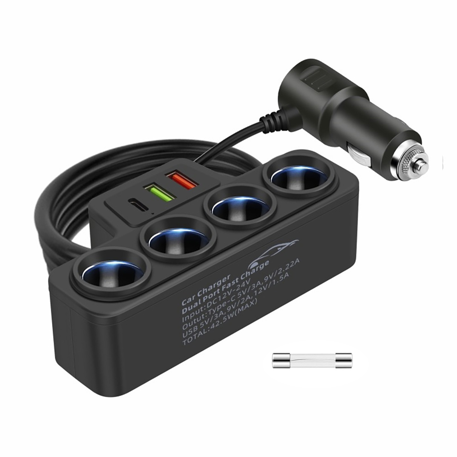 4 ソケット車のシガーライター充電器 120 ワット 12V USB PD 急速充電器電源アダプタ 1 ～ 4 多機能車の充電器ソケット