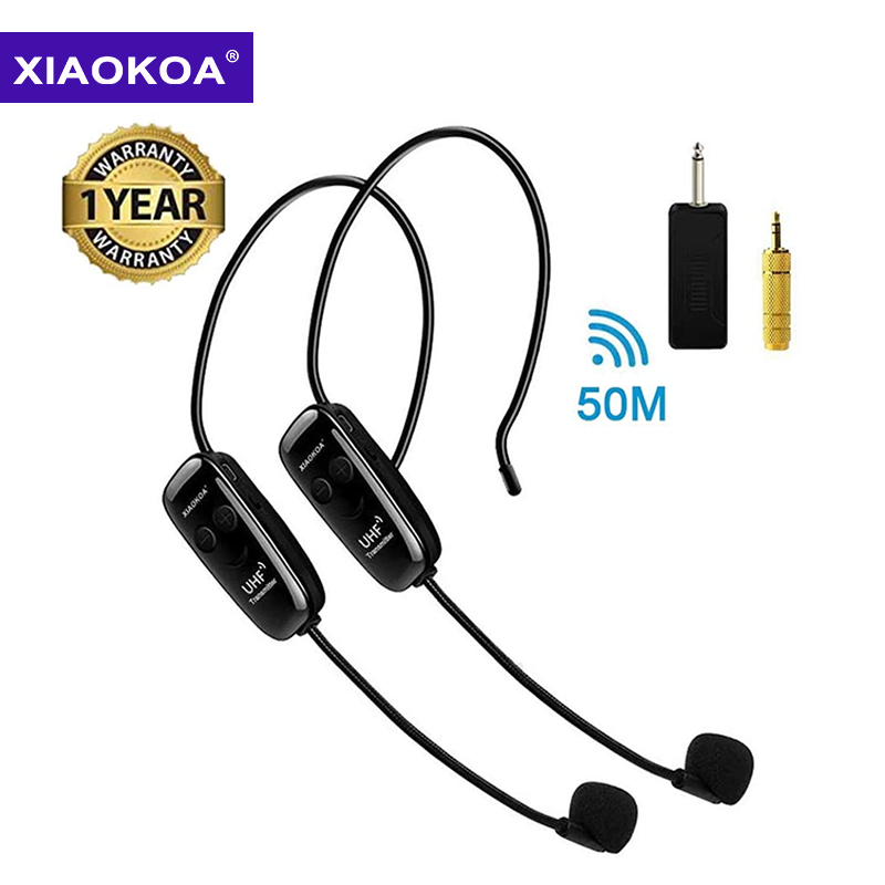XIAOKOA ワイヤレスマイク ヘッドセット UHF デュアルワイヤレスマイク 2 ワイヤレスマイク