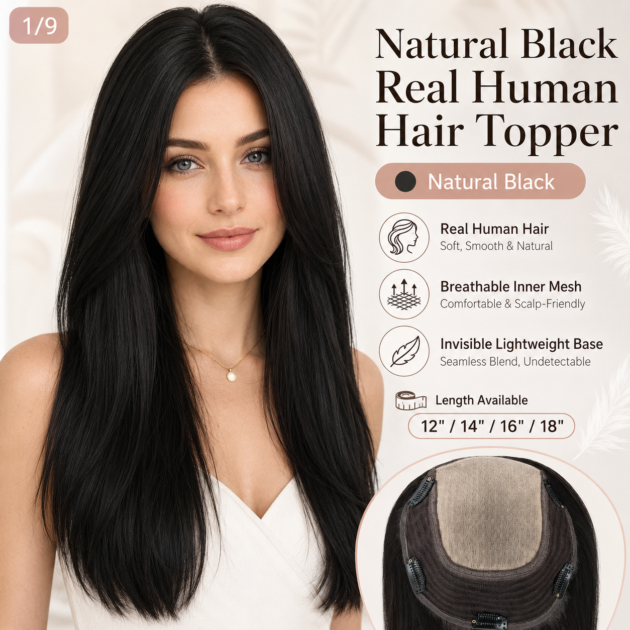 トッパー ヘアピース 女性用 7.5x7.5 インチ 130% 密度 本物の人毛トッパー ラージベース 前髪なし シルク付き