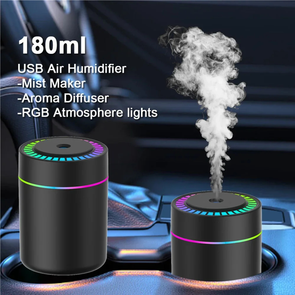 180 ミリリットルミニ空気加湿器 USB 電気アロマディフューザーエッセンシャルオイル清浄器アロマミストメーカー車の家の寝室用ライト