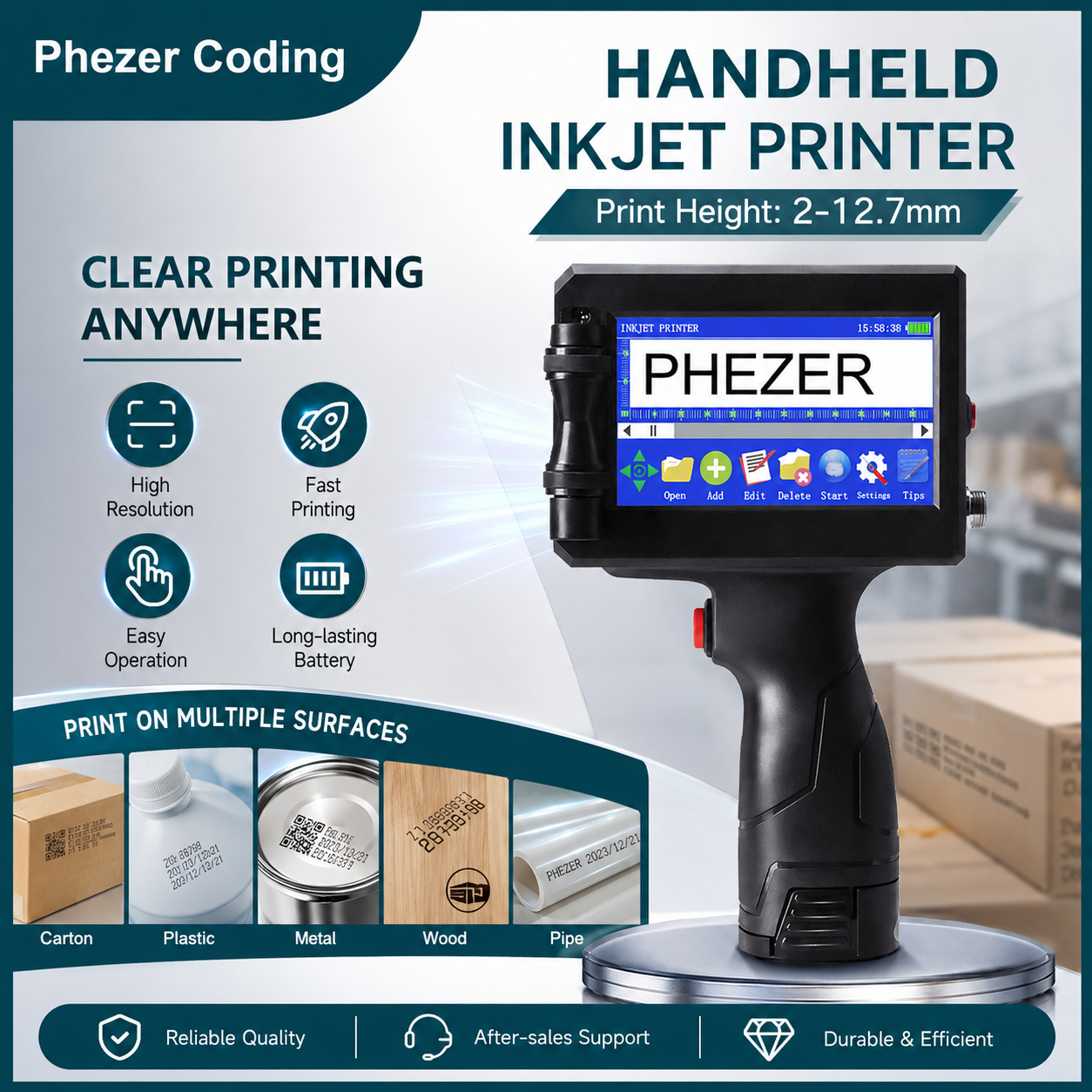 Hp Phezer 12.7 ミリメートルラベルプリンタバッチコード日付番号 QR バーロゴ有効期限 P15 ハンドヘルドインクジェットプリンタ 28 言語ポータブル