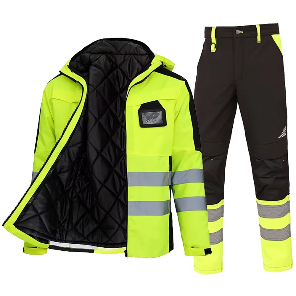 Hi Vis 作業服冬用安全ジャケット防水高視認性安全作業セット取り外し可能なコットンライナー付き