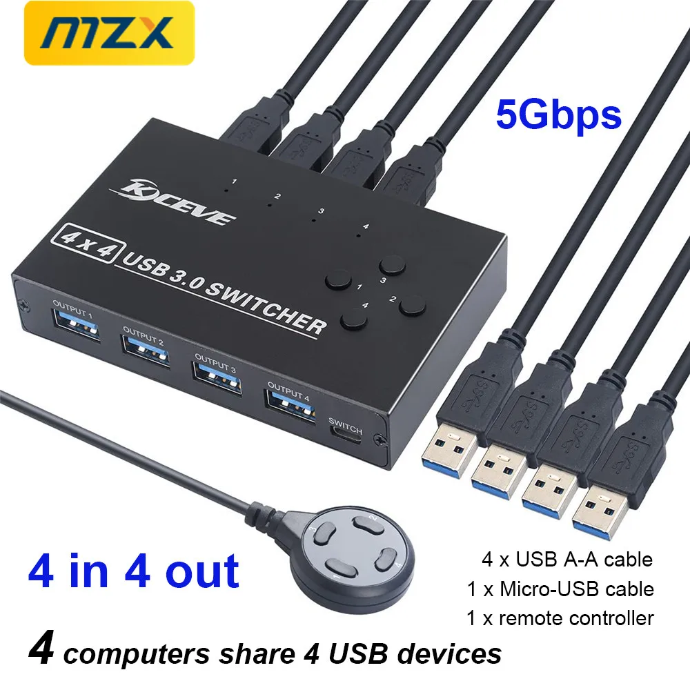MZX 4 in 4 out USB スイッチセレクター 4x4 KVM スイッチャー 3.0 ハブ 3 0 KM 4 ホスト共有 4 USB デバイス用キーボードプリンター KVM スイッチ