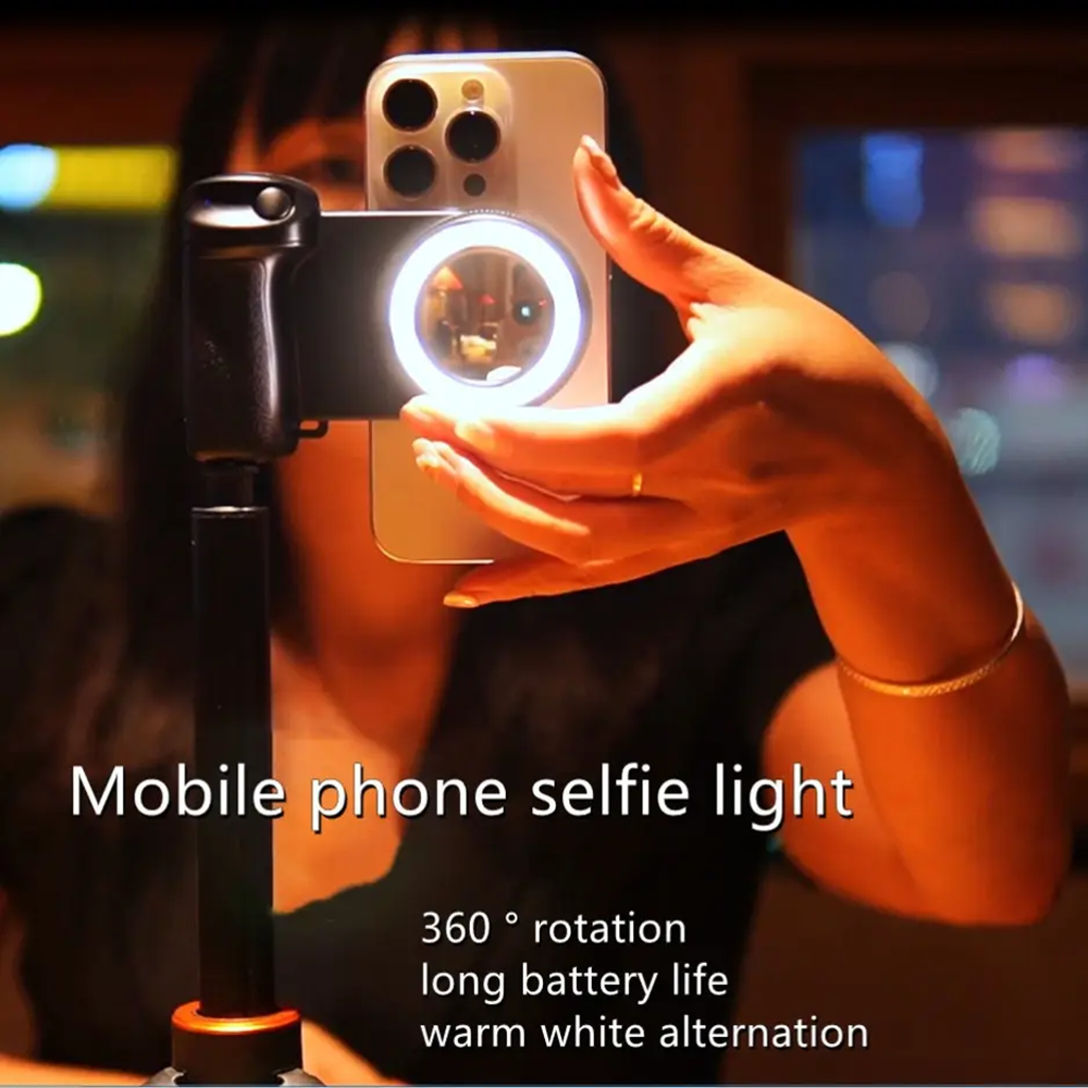 Bluetooth 対応シャッター自撮りハンドル、フィルライトとミラーカメラ写真スタビライザー 1/4 インチネジ付き