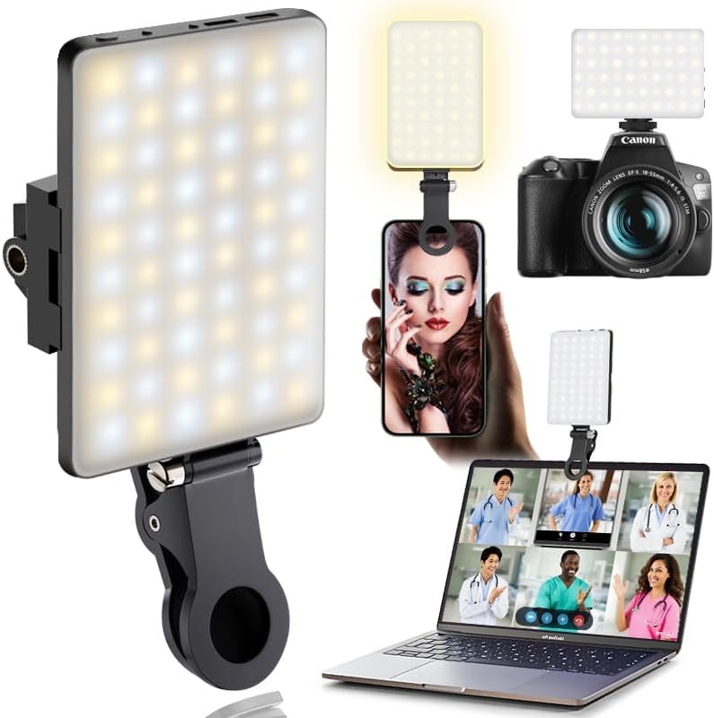LED ポータブル クリップオン自撮りライト。ビデオ会議照明、3つの照明モード、iPhoneカメララップトップに最適