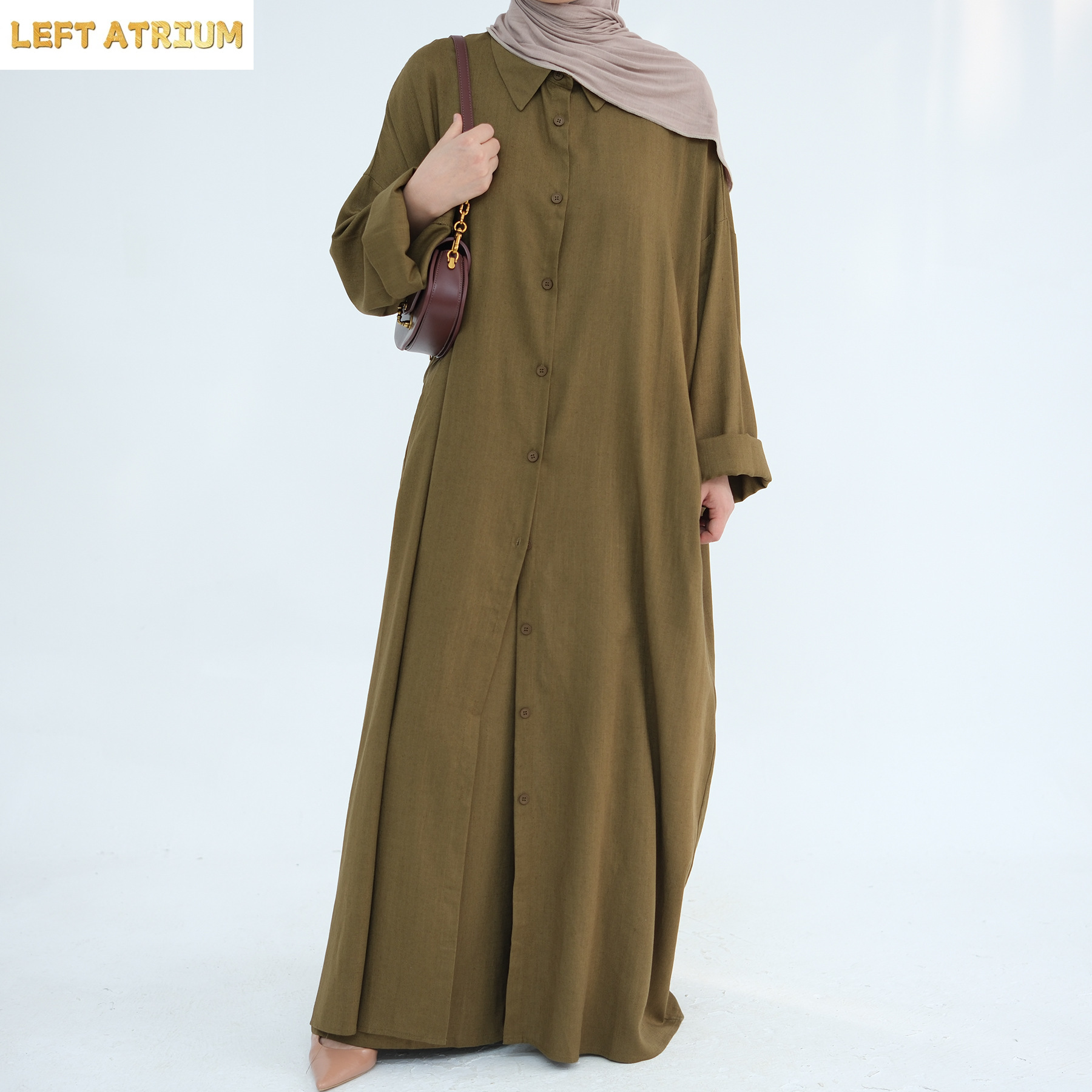 最新のアバヤイスラム教徒の控えめな服リネン綿生地の女性のシャツアバヤパンツセット日常着ドバイアバヤイスラム教徒のドレス 2pc セット