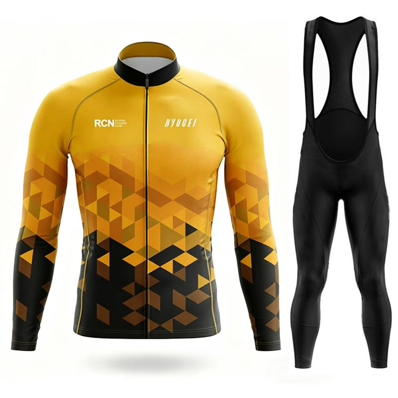 Rvouei チーム秋サイクリングジャージよだれかけパンツセット Ropa Ciclismo 自転車 MTB 服ロードバイクスーツ男性長袖 Bicicleta セット