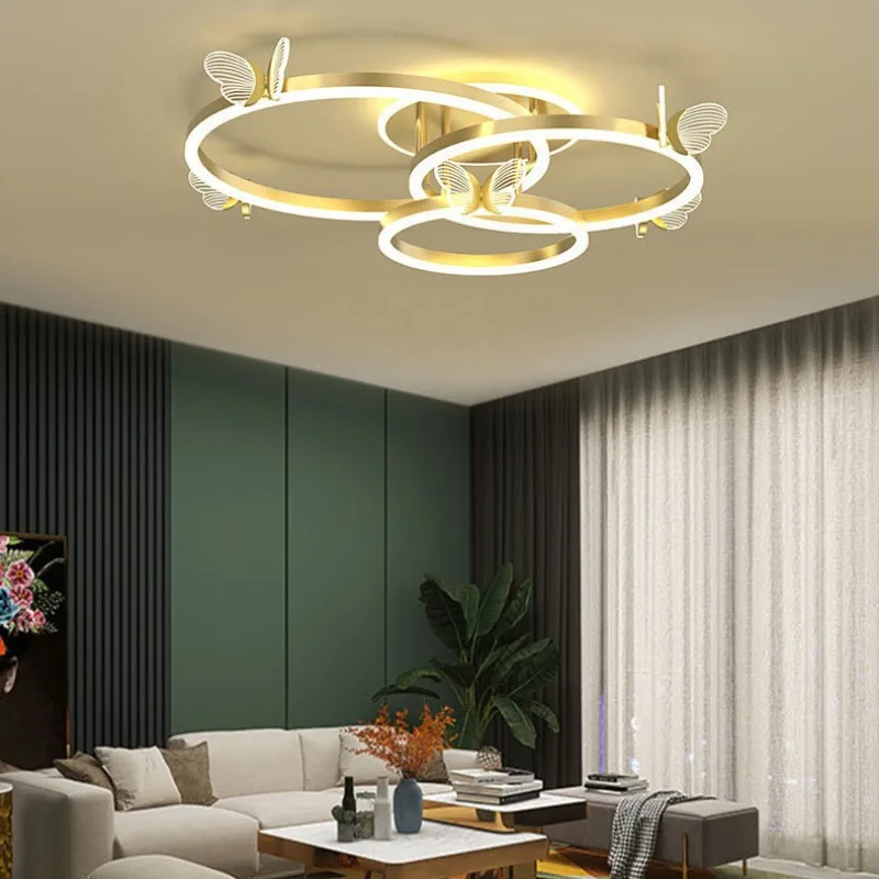 現代の LED 天井シャンデリア照明リビング学習室寝室調光可能なホームゴールド 2 3 リング屋内照明装飾ランプ