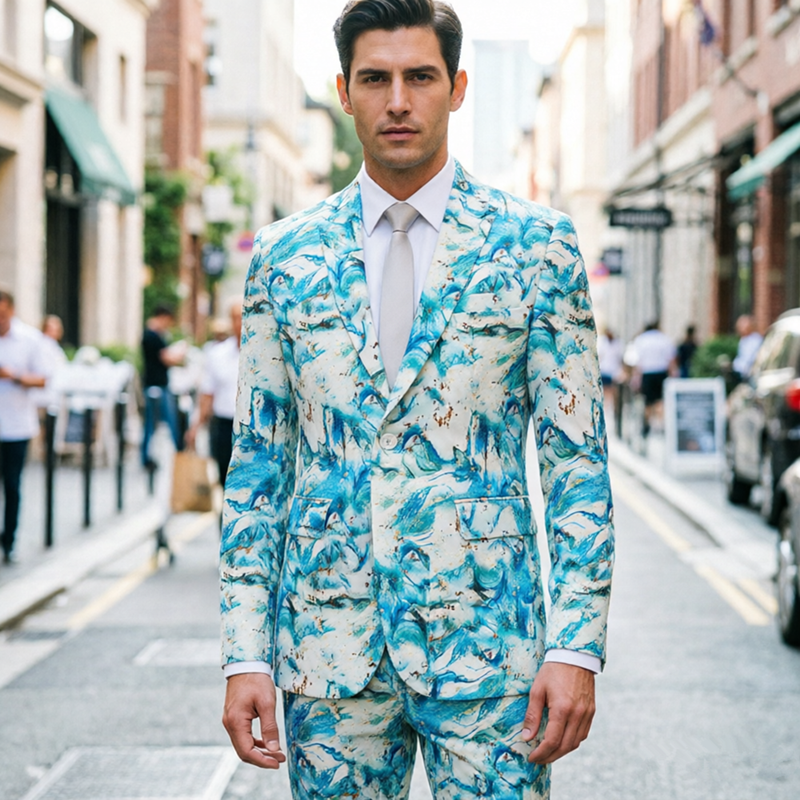 2026 New Mens 3D Digital Printed Suit Set, Fashion Men Business, Social, Dance, Party , Flower Blazers and Pants