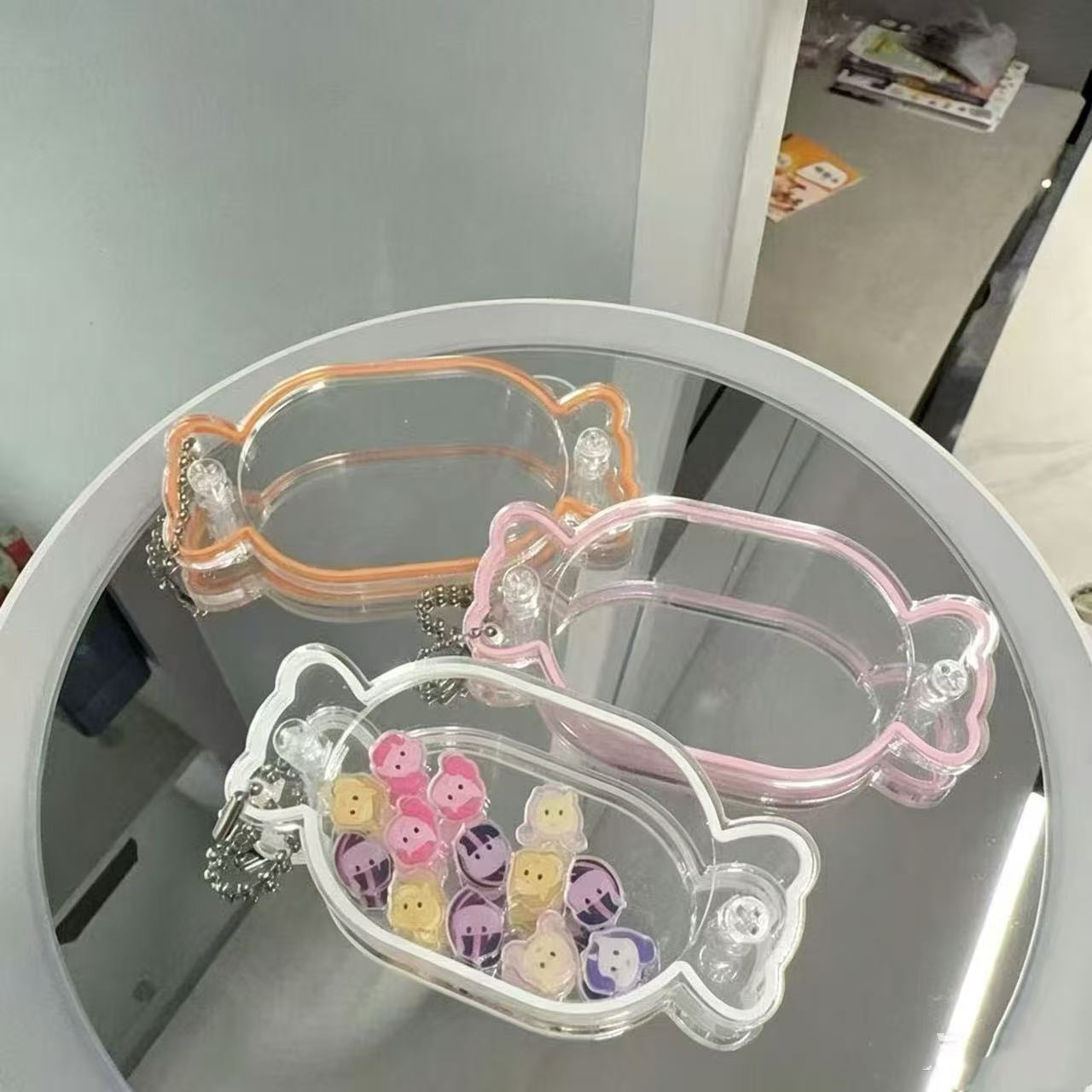 Candy Shape Blank Acrylic Shaker Keychain Shell DIY Transparent Quicksand Charm Empty Case Bag Pendant Making Accessories plush keychain cute desk accessories plush keychain брелок для ключей desk org