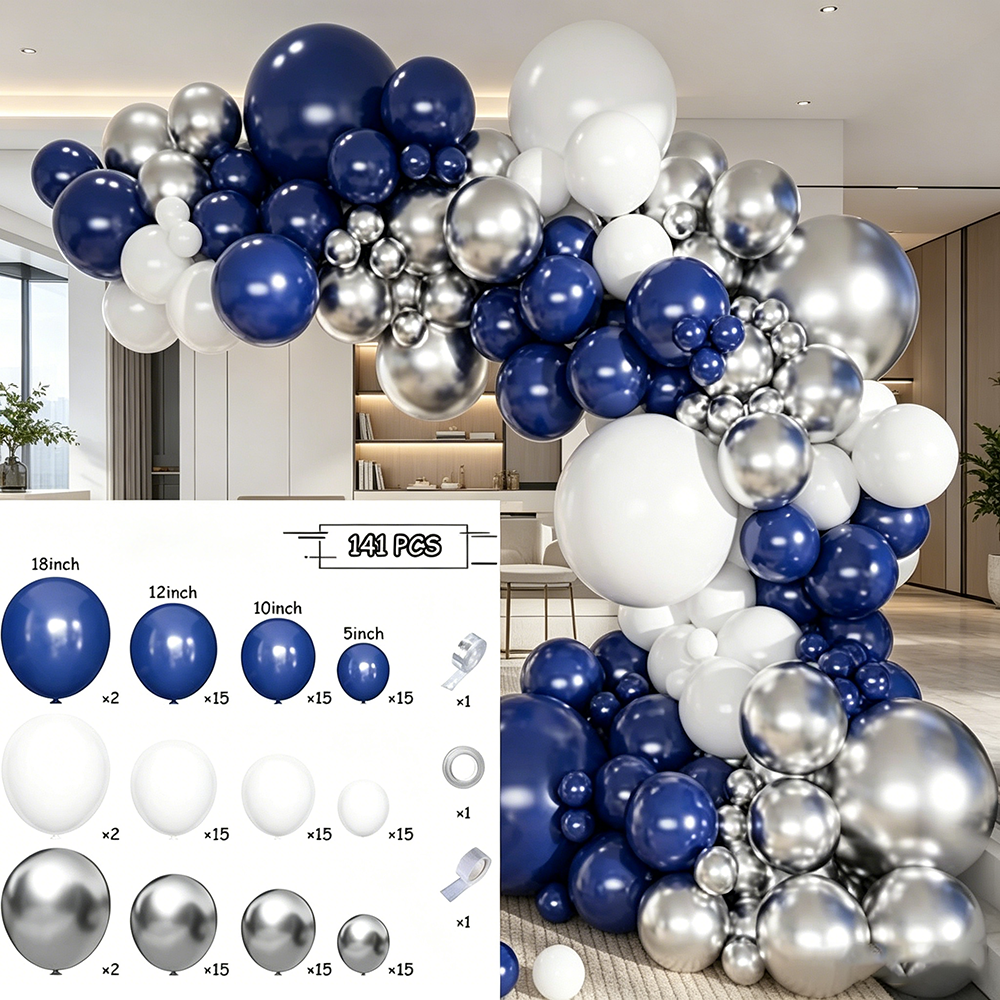141 個プレミアムバルーンガーランドアーチキット光沢のあるクロームラテックスバルーンブライダルシャワー独身誕生日パーティー結婚式の装飾