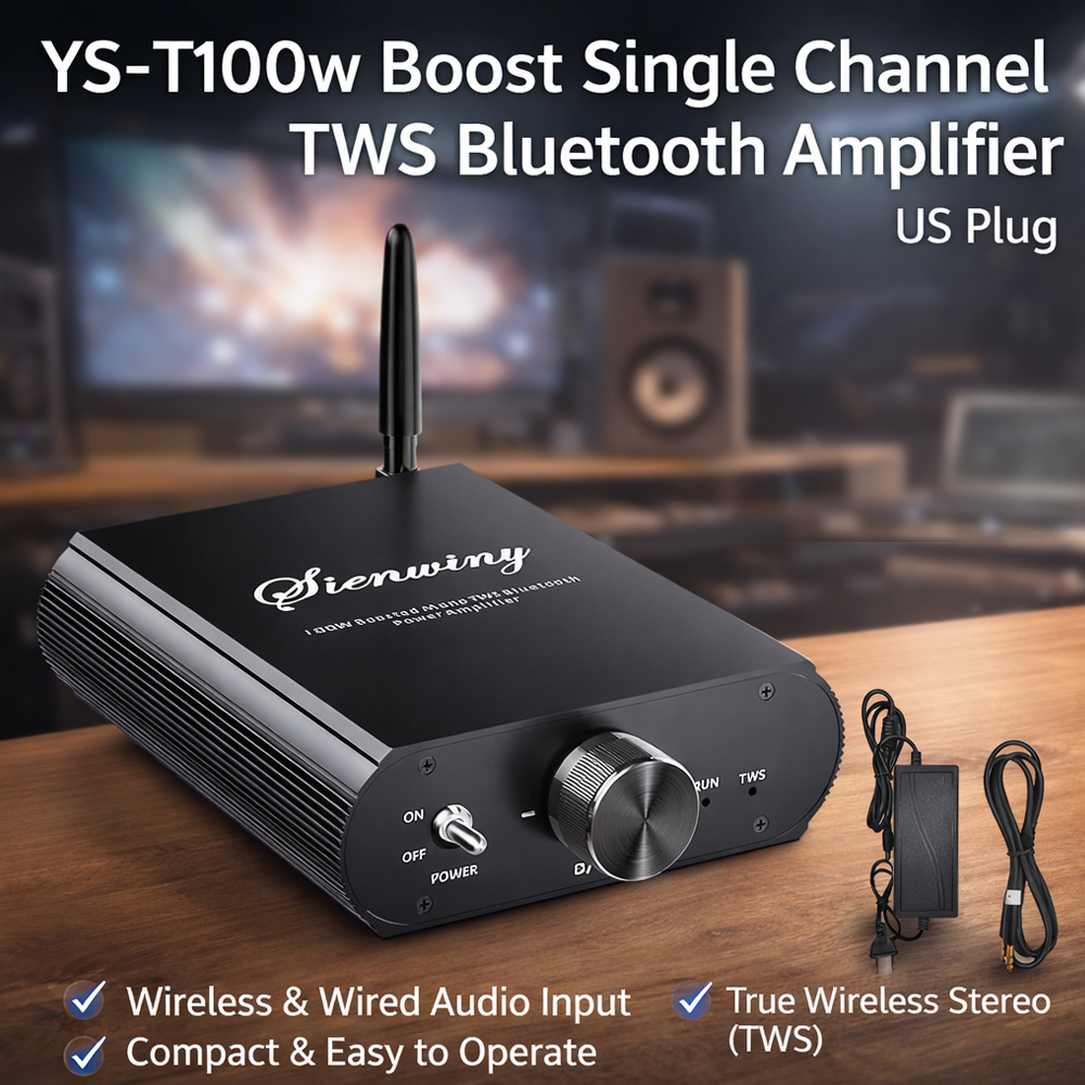 Docreate YS-T100W TPA3116 Bluetooth 5.3 モノラルアンプ APP 制御付き 12-24V ブーストミニオーディオアンプ屋外 PC サブウーファー米国