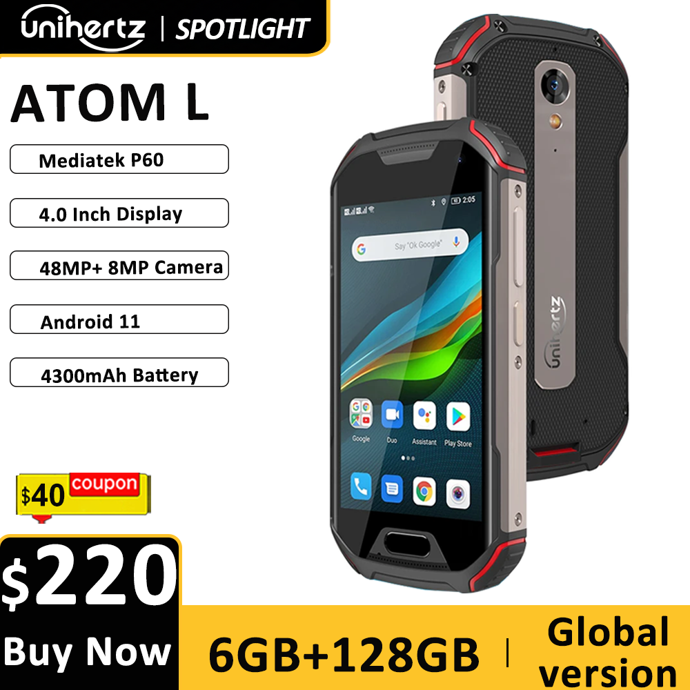 Unihertz Atom L/XL 頑丈な防水ロック解除スマートフォン 6 ギガバイト 128 ギガバイトの Android 携帯電話トランシーバー 8MP 48MP デュアル Sim NFC 電話