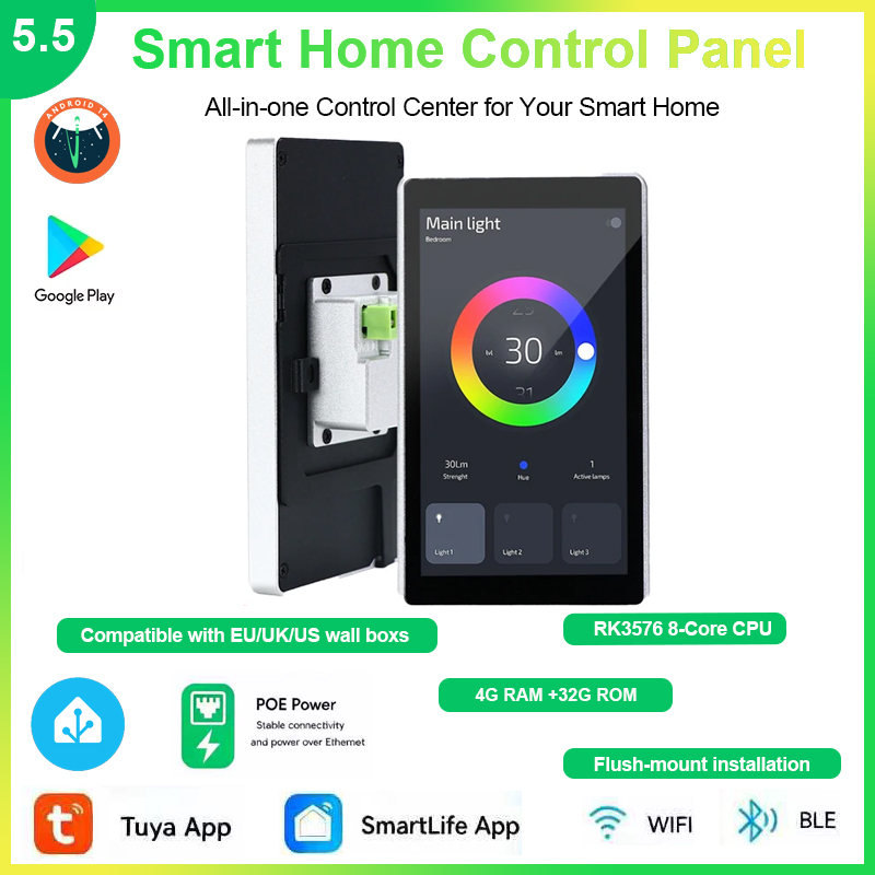 2026 新しい Wall Monut 5.5 インチ スマート ホーム コントロール パネル 8 コア CPU Android 14 POE タブレット RS485 内蔵 Google Play