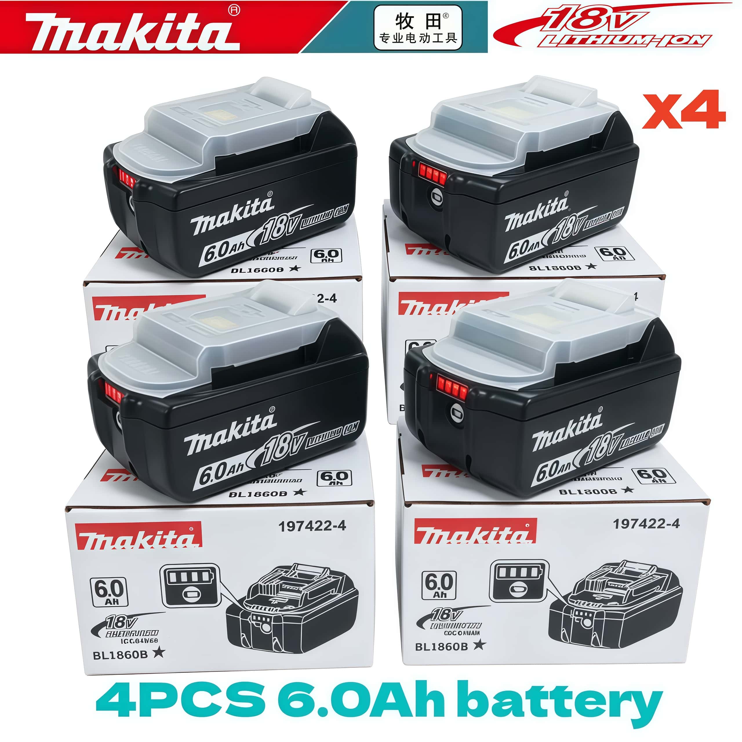 100% 本物のオリジナルマキタ 6.0Ah 18V 充電式バッテリー、BL1860B マキタ 18V バッテリー BL1850 BL1840 BL1860 交換用リチウム