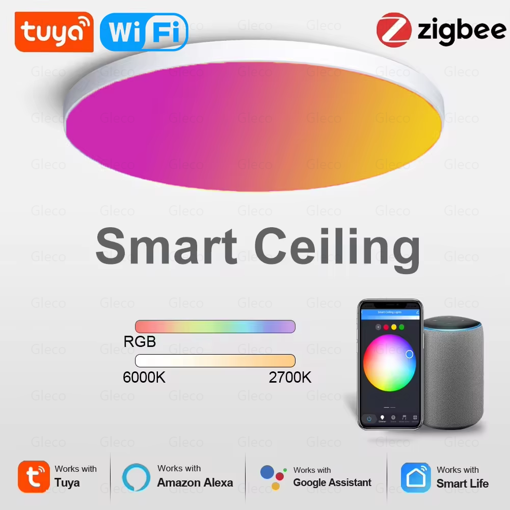 Tuya Zigbee 3.0 スマートシーリングライト Wifi RGBCW LED シーリングランプリビングルームホームデコレーションスマートランプ Alexa、Google ホーム用