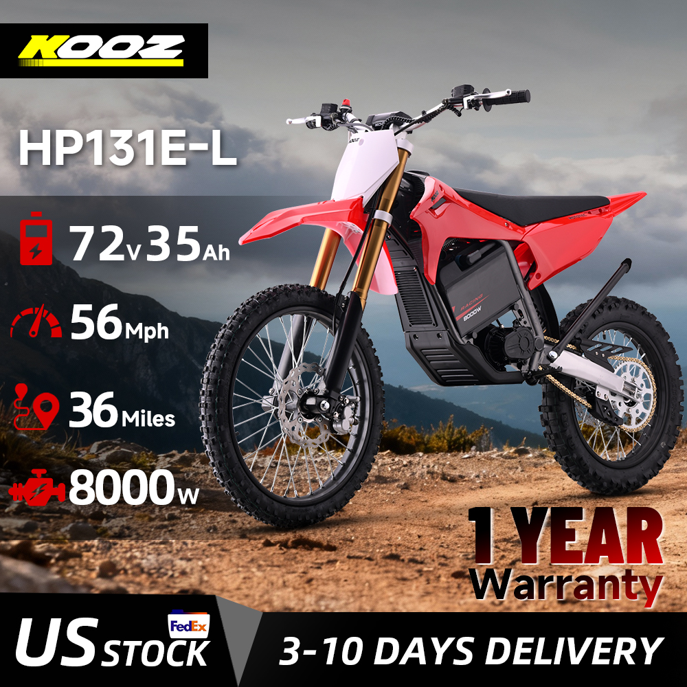 KOOZ HP131E-L 72V 8000W 大人用プロ電動ダートバイク、3スピードモード電動バイク、最大時速56マイル、19インチ/16インチタイヤ付き。