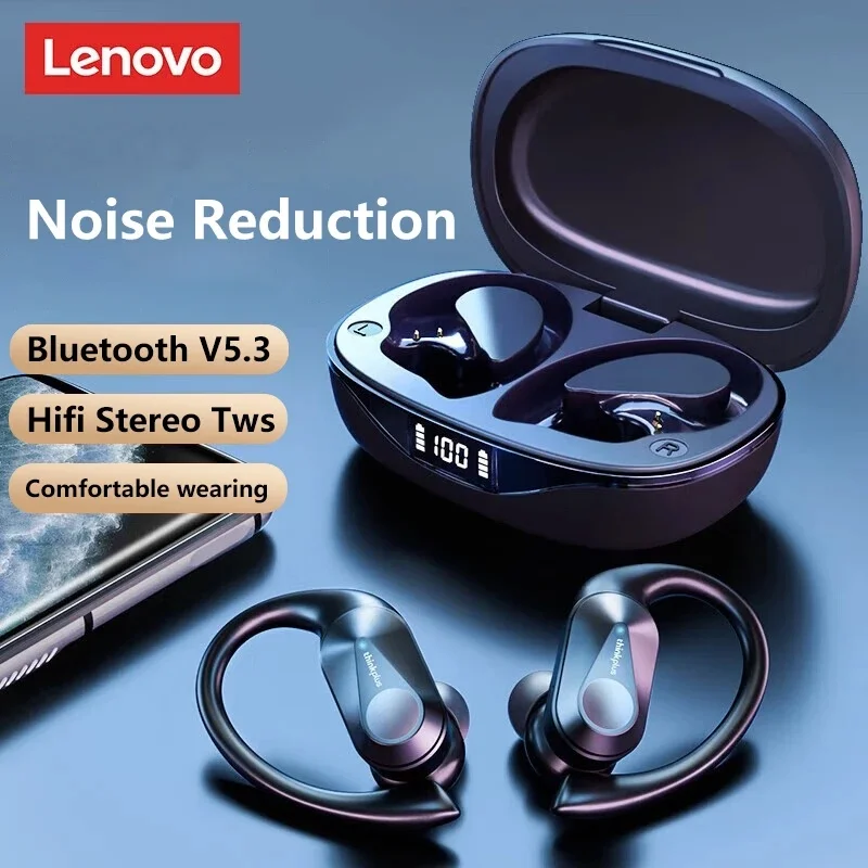 オリジナルレノボ LP75 TWS Bluetooth V5.3 ヘッドフォンワイヤレス LED デジタルディスプレイイヤホンノイズリダクション防水ヘッドセット新