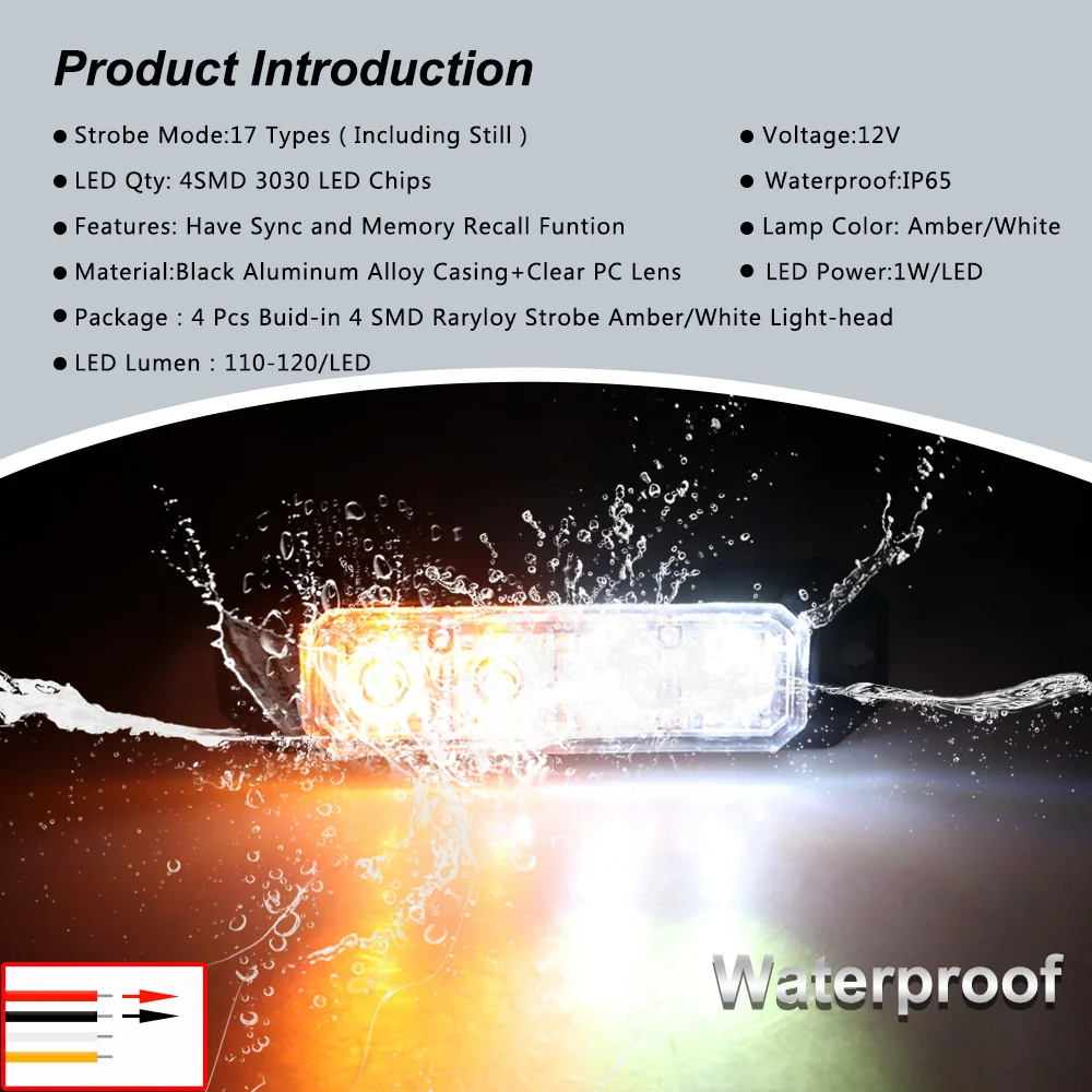 4Led ストロボ警告灯 1 個 LED グリル点滅緊急ランプオフロードトラックオートバイ車ビーコン信号機 12-24v