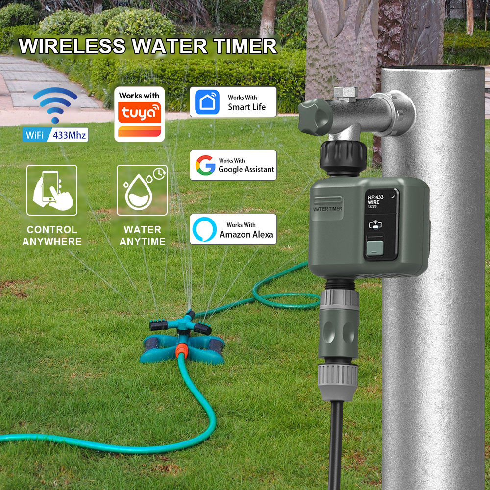 Tuya WiFi RF433 スマートガーデンスプリンクラー水タイマーバルブ 1640 フィート RF 範囲内蔵水流記録コントローラー Tuy で動作します