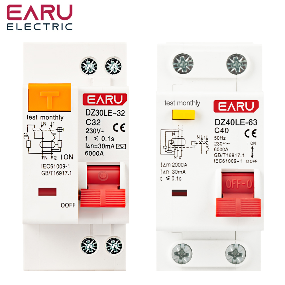 DZ30L DZ40LE EPNL DPNL 1P N 6-63A 230V 残留電流サーキットブレーカー、過電流漏洩保護 RCBO MCB