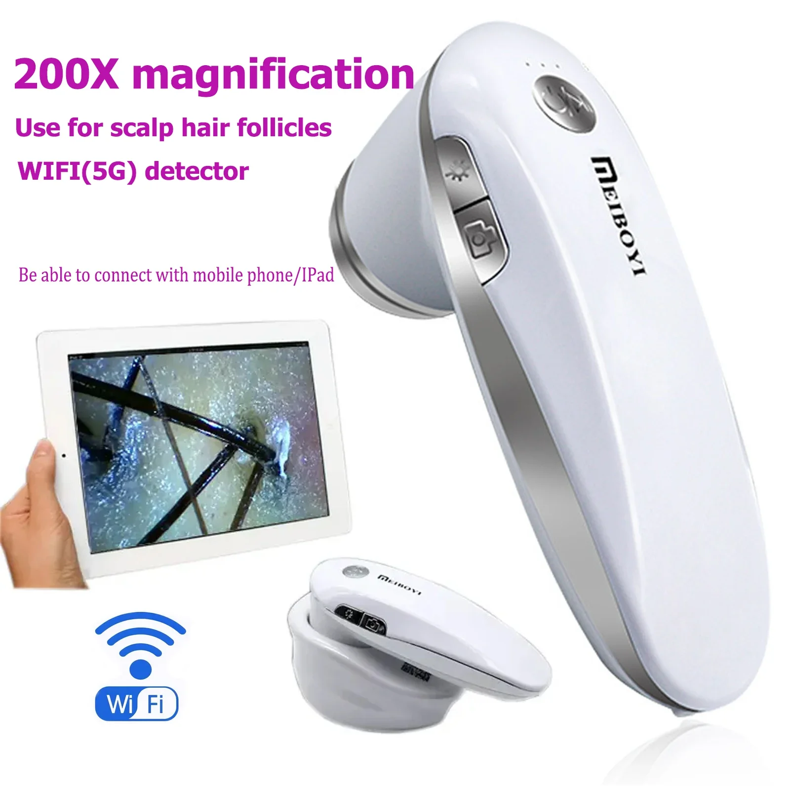 2025 新 200X 毛包頭皮検出器ワイヤレスアプリ WIFI デジタルスキンアナライザー顕微鏡ツール高精細スキンテスター