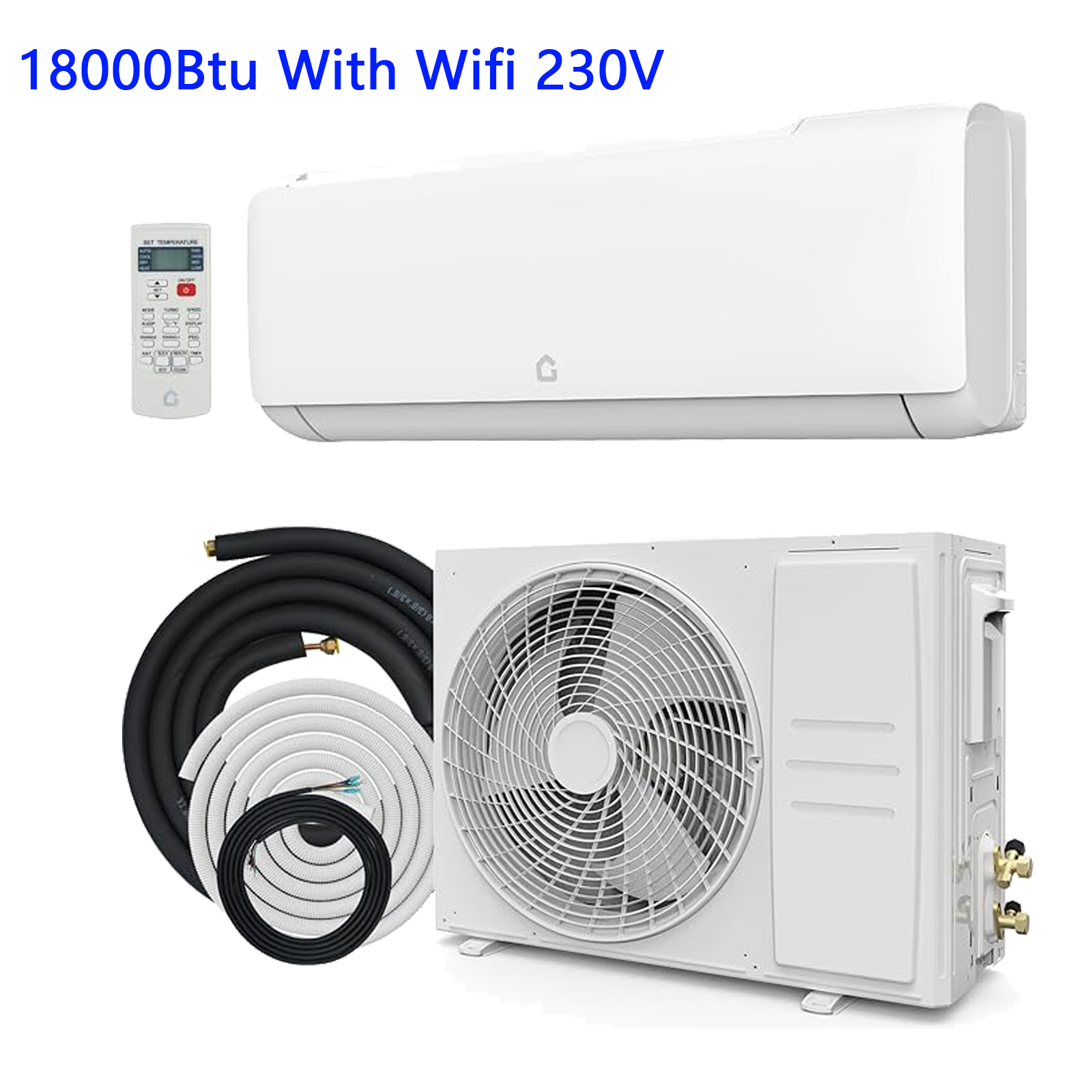 18000BTU スプリットエアコン、19 SEER 壁掛けエアコン Wifi 冷暖房付き、省エネ、リモコン付き、温度制御エリア 1250 平方フィート