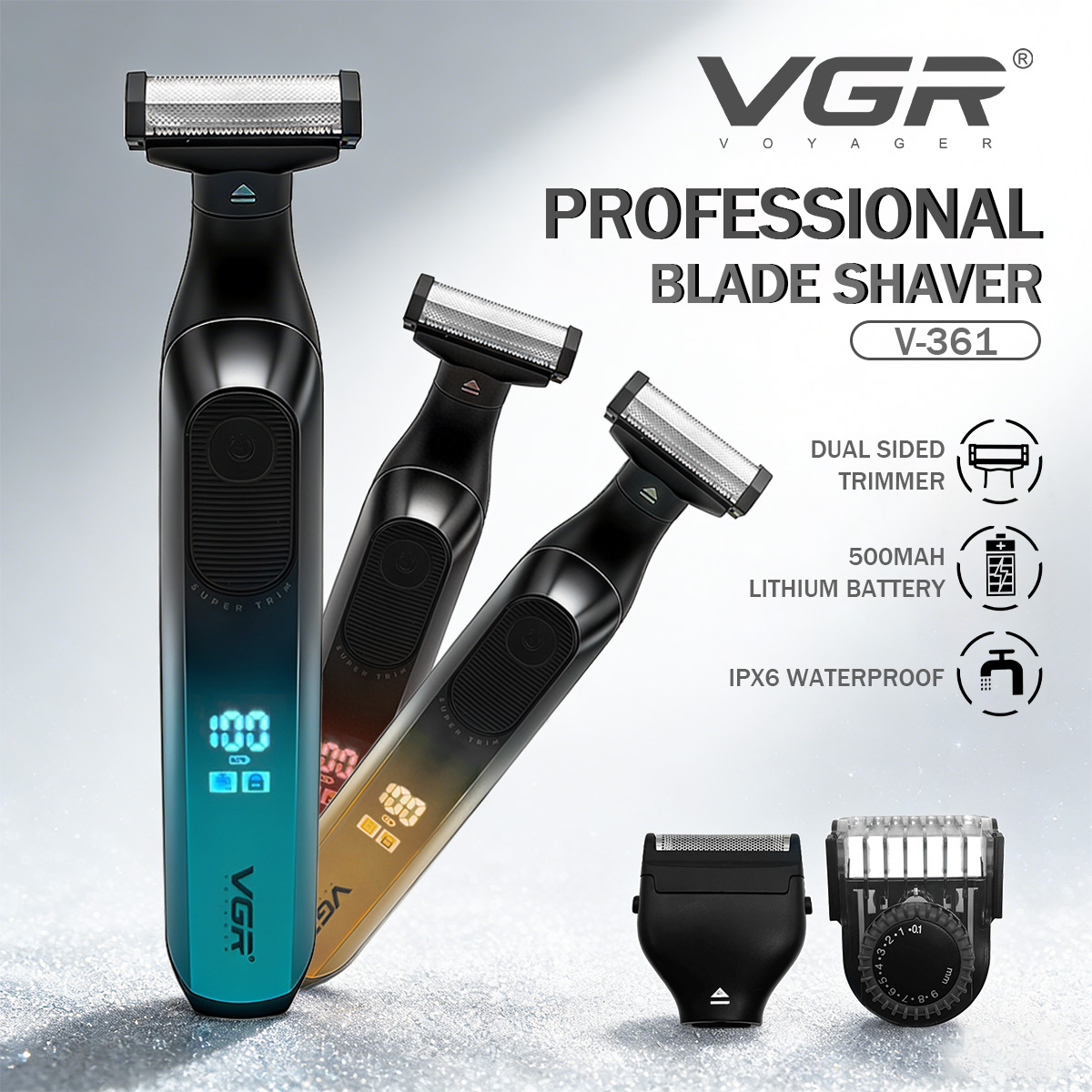VGR V-361 ヘアトリマー防水家庭用充電式調整可能なヘアトリマー全身洗える往復メンズトリマー