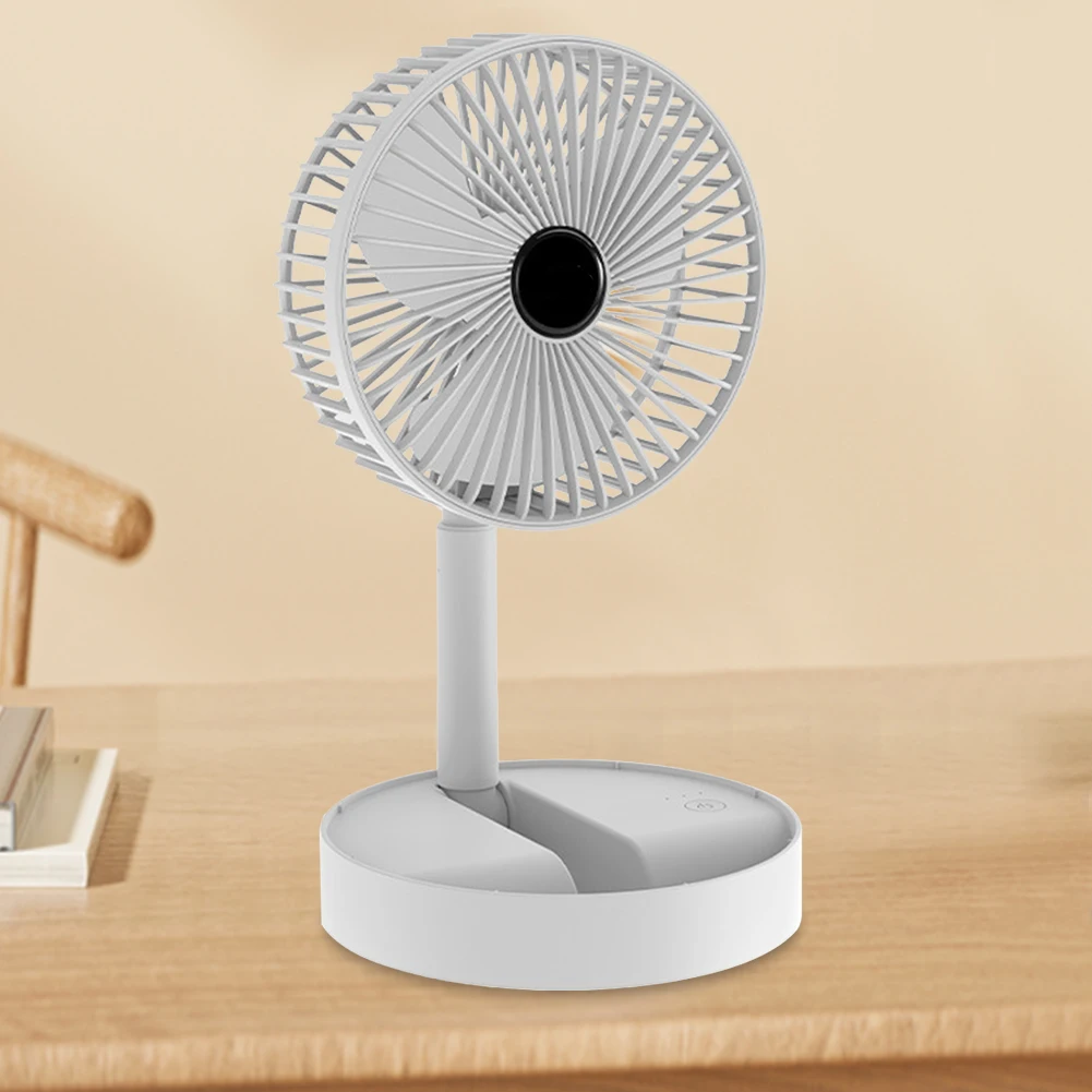 夏ギフト ポータブル充電デスクファン 高さ調節可能、強風、折りたたみ式、伸縮式携帯電話スタンド付き
