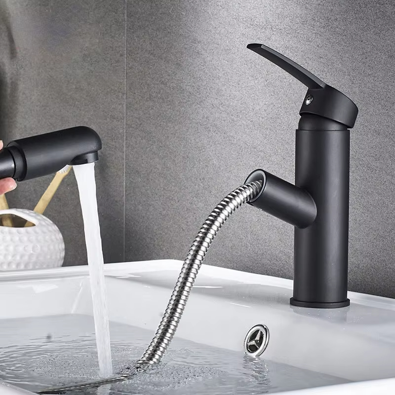 シングルハンドル引き出し式バスルームシンク蛇口温水および冷水カウンタートップ設置水使用モード