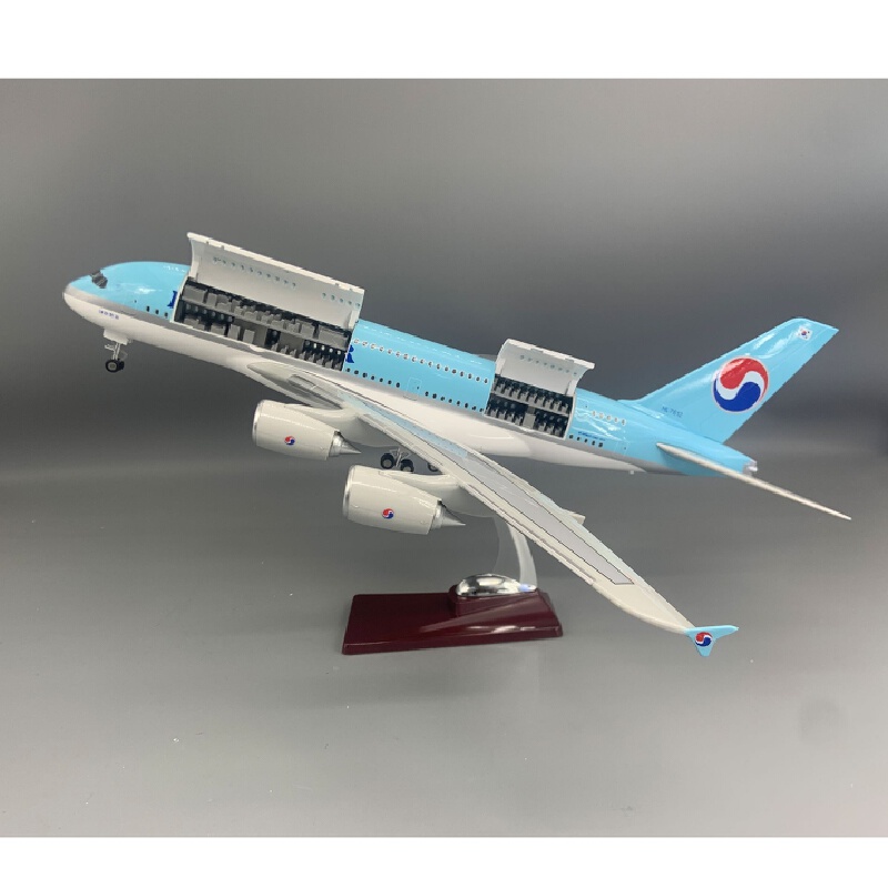 1:160 スケール模型飛行機大韓航空 A380 開口部ドア着陸ギアホイールライト樹脂静的ディスプレイグッズ航空機